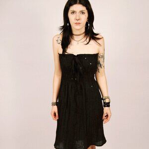 Y2K Sequin Tube Dress (M) medium black mini vintage beach cover up mcbling diva